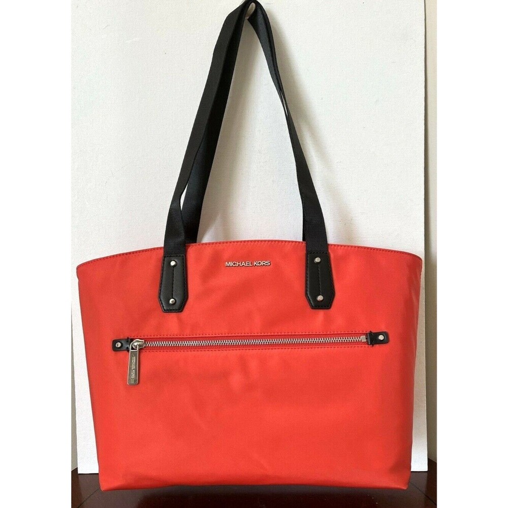 New Michael Kors Polly Medium Top Zip Nylon Tote Bag Mandarin